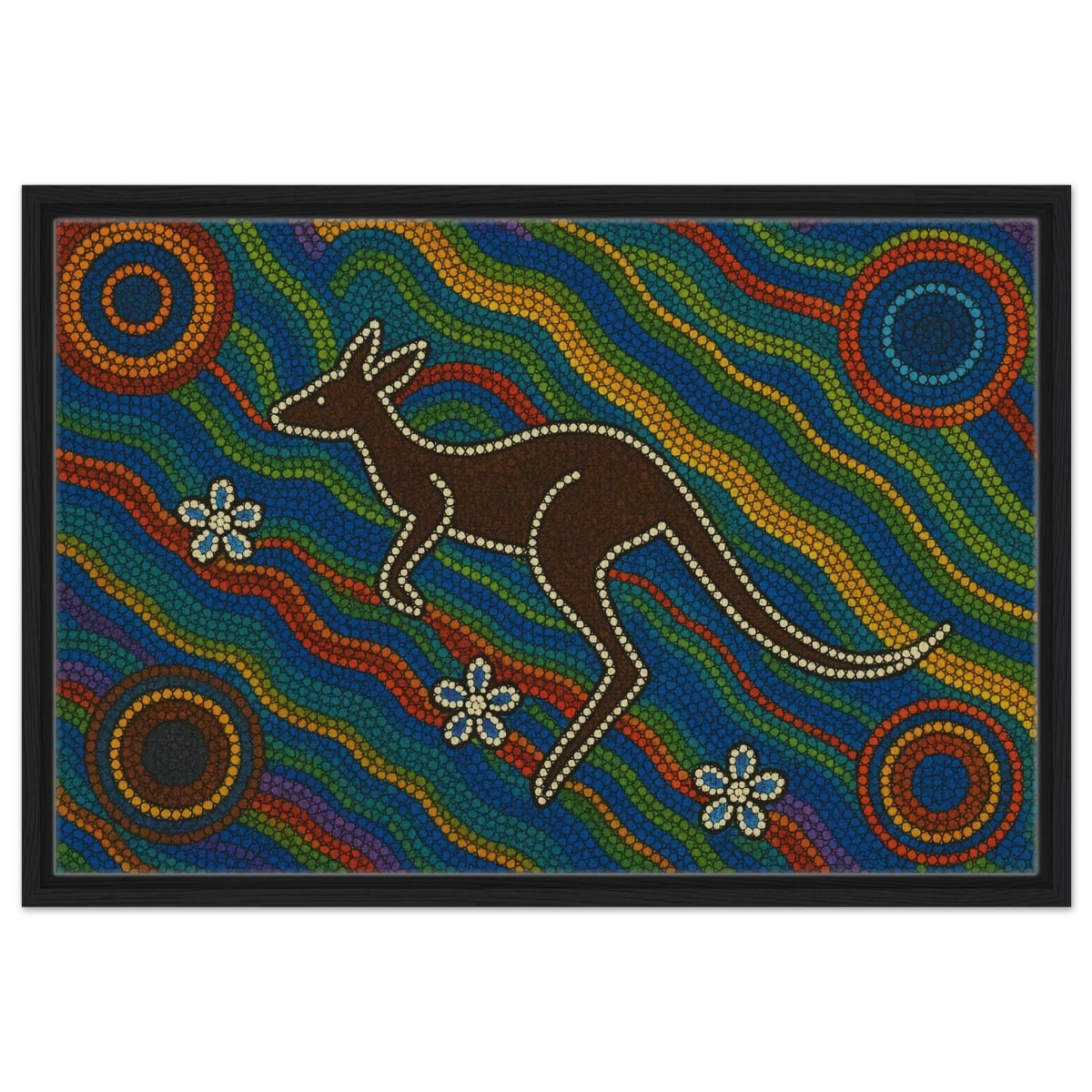 Aboriginal Kangaroo Dreaming Wall Art Print - Framed Canvas - 50x75 cm / 20x30″ - Black frame