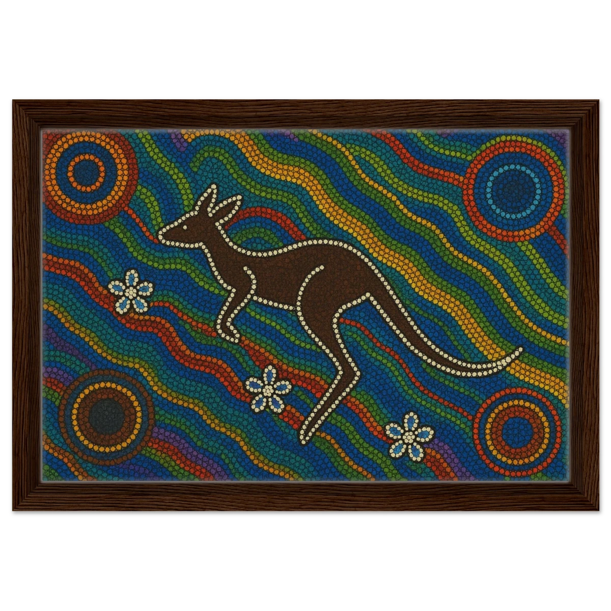 Aboriginal Kangaroo Dreaming Wall Art Print - Framed Canvas - 30x45 cm / 12x18″ - Dark wood frame