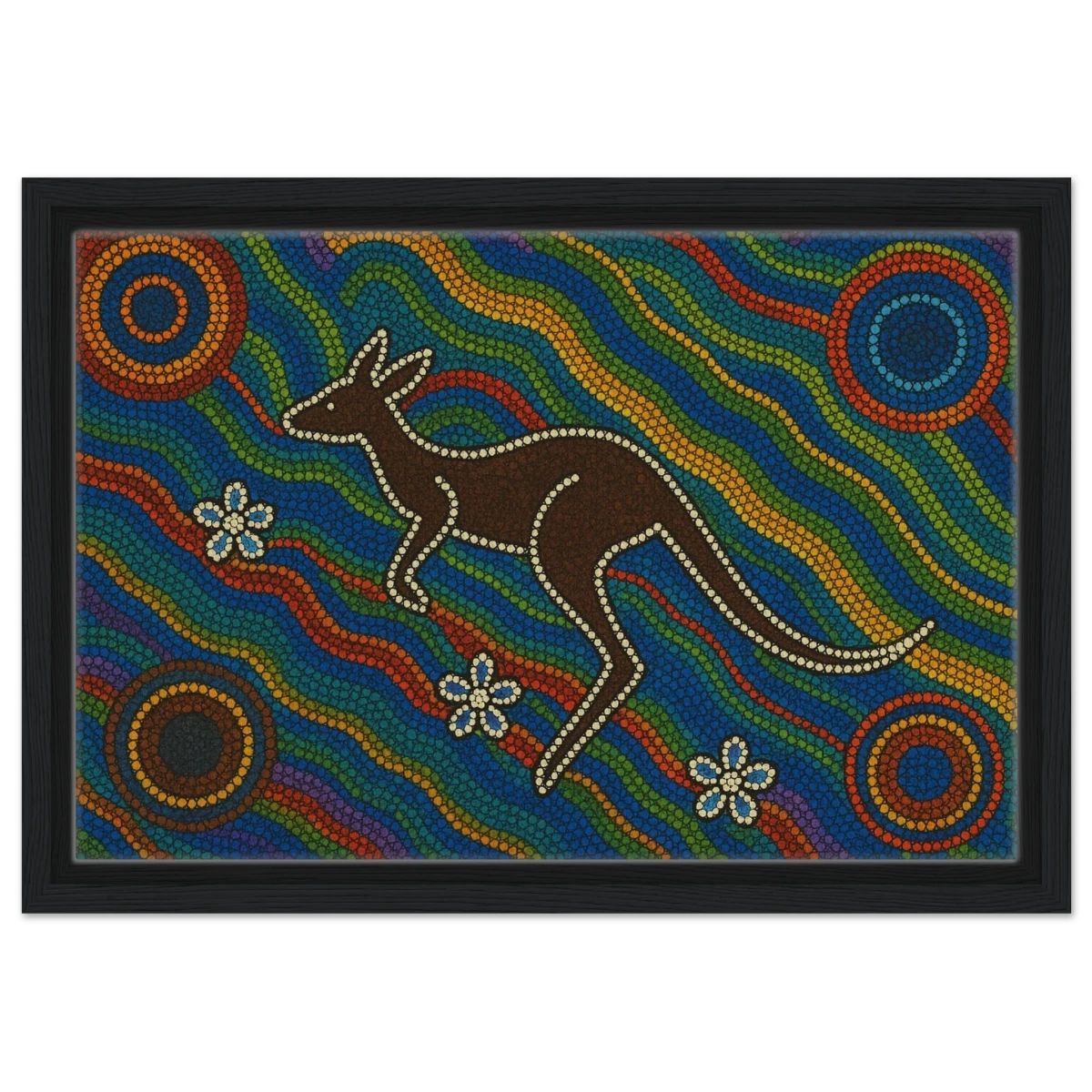 Aboriginal Kangaroo Dreaming Wall Art Print - Framed Canvas - 30x45 cm / 12x18″ - Black frame