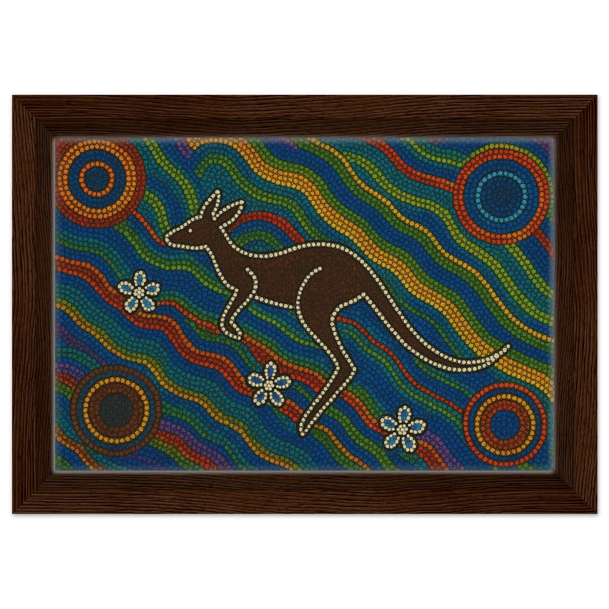 Aboriginal Kangaroo Dreaming Wall Art Print - Framed Canvas - 20x30 cm / 8x12″ - Dark wood frame