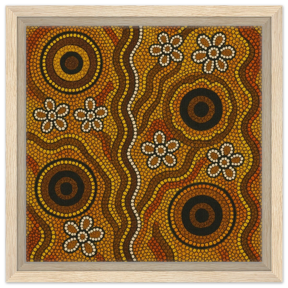 Aboriginal Ochre Earth Tones Wall Art Print - Framed Canvas - 30x30 cm / 12x12″ - Wood frame