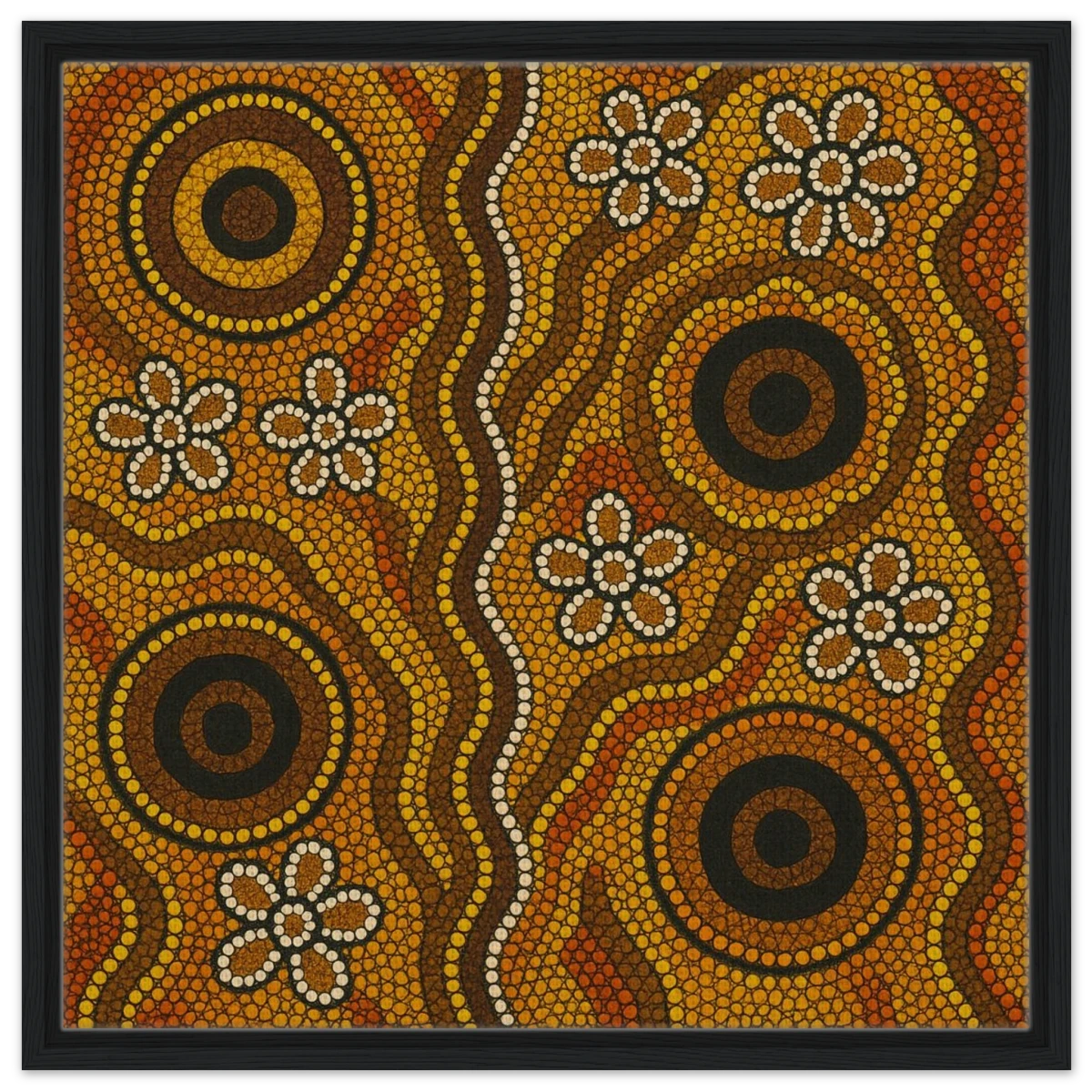 Aboriginal Ochre Earth Tones Wall Art Print - Framed Canvas - 60x60 cm / 24x24″ - Black frame
