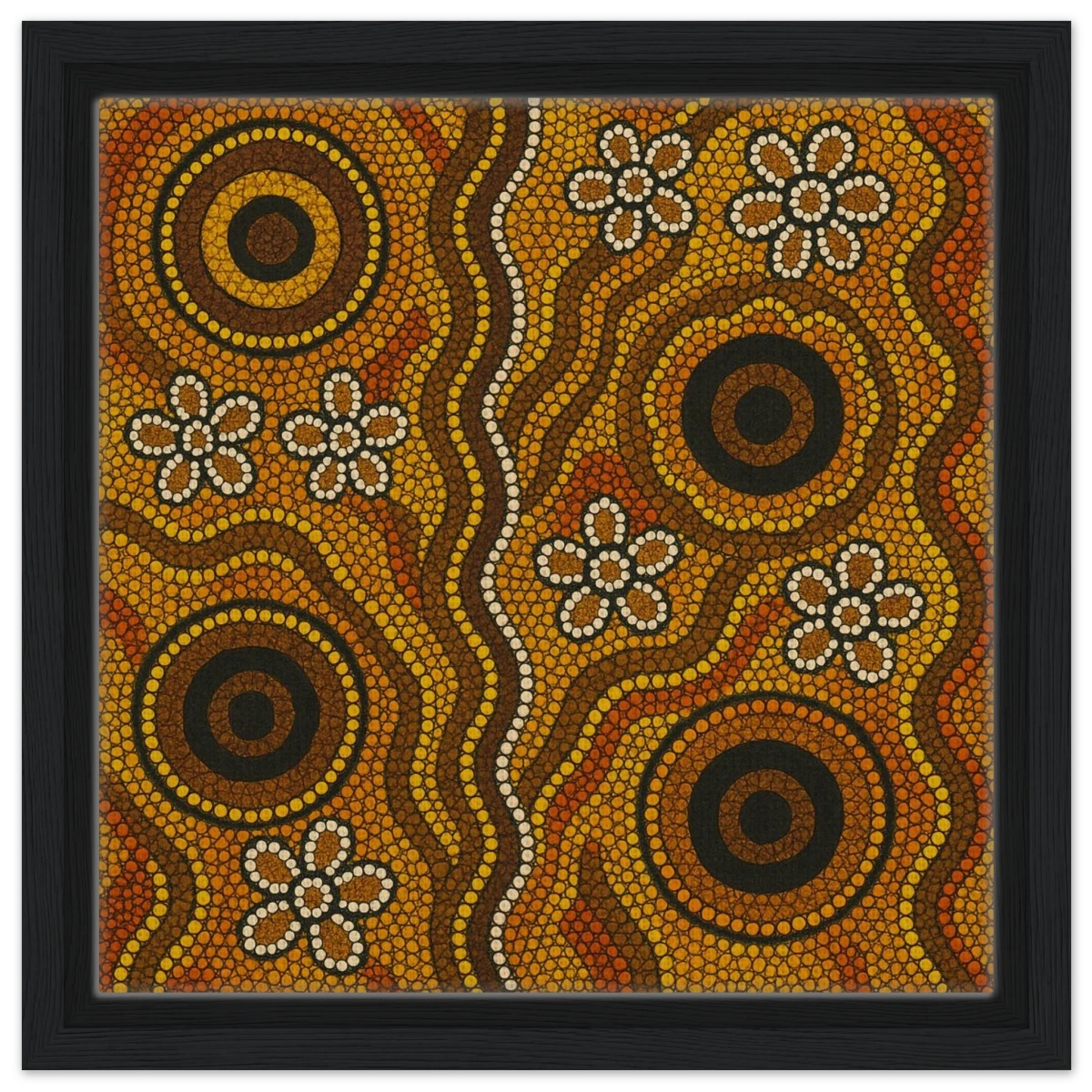 Aboriginal Ochre Earth Tones Wall Art Print - Framed Canvas - 30x30 cm / 12x12″ - Black frame