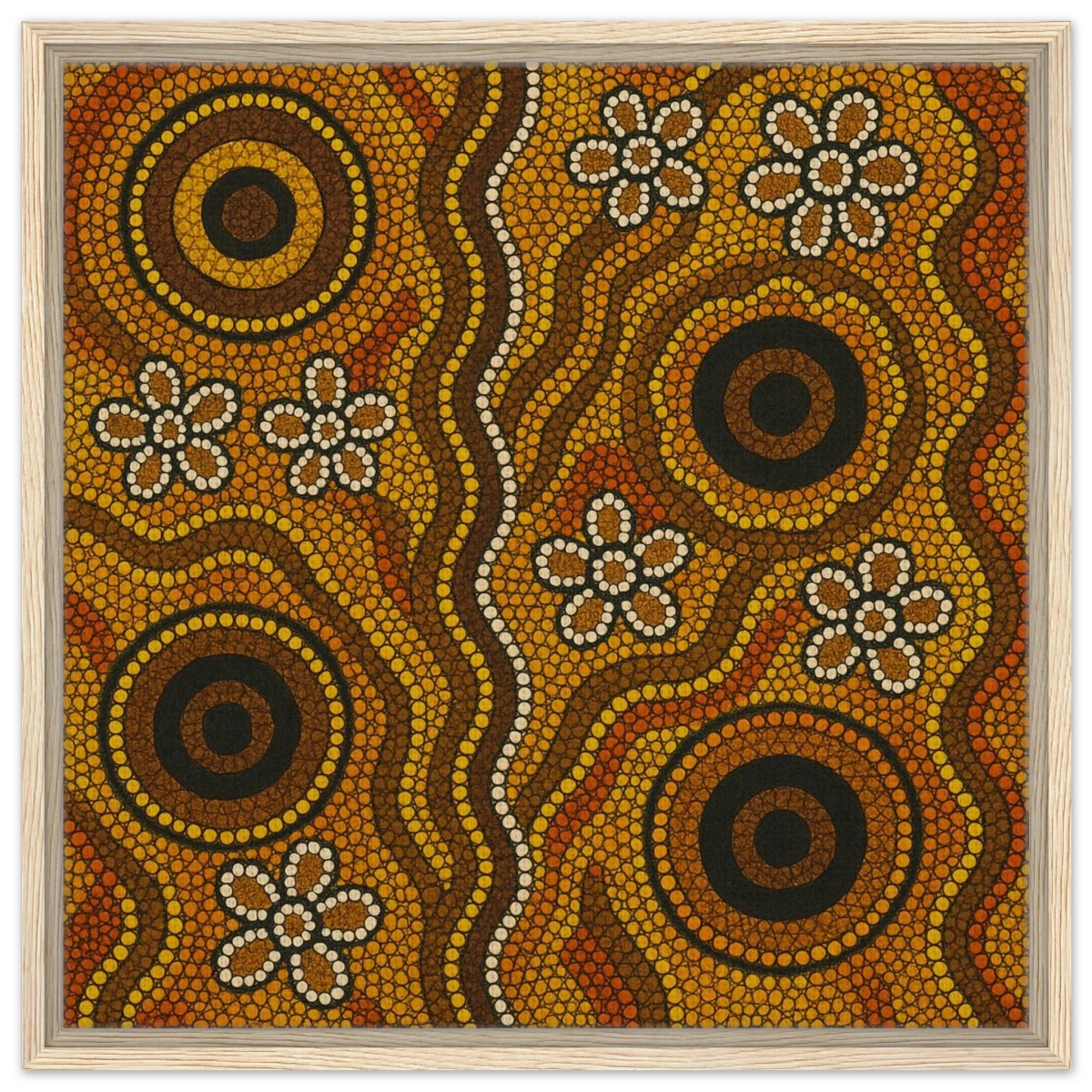 Aboriginal Ochre Earth Tones Wall Art Print - Framed Canvas - 60x60 cm / 24x24″ - Wood frame