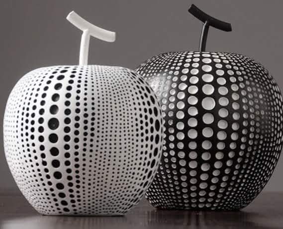 Abstract Apple Resin Sculpture – Modern Minimalist Fruit Ornament - Black -