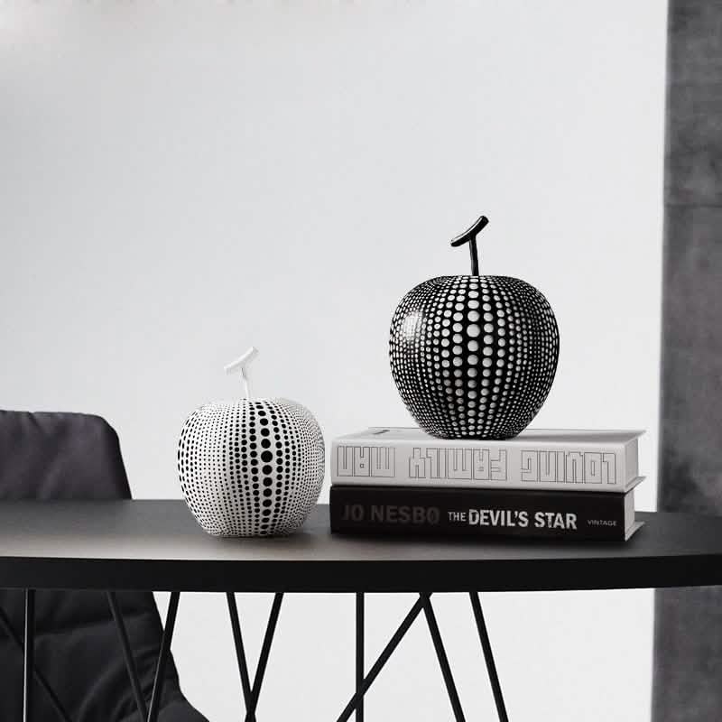 Abstract Apple Resin Sculpture – Modern Minimalist Fruit Ornament - Black -