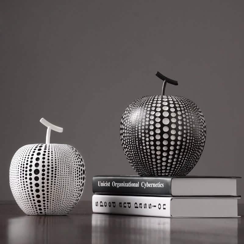 Abstract Apple Resin Sculpture – Modern Minimalist Fruit Ornament - Black -