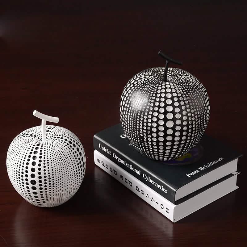 Abstract Apple Resin Sculpture – Modern Minimalist Fruit Ornament - Black -
