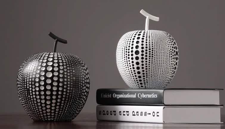 Abstract Apple Resin Sculpture – Modern Minimalist Fruit Ornament - Black -