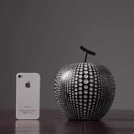 Abstract Apple Resin Sculpture – Modern Minimalist Fruit Ornament - Black -
