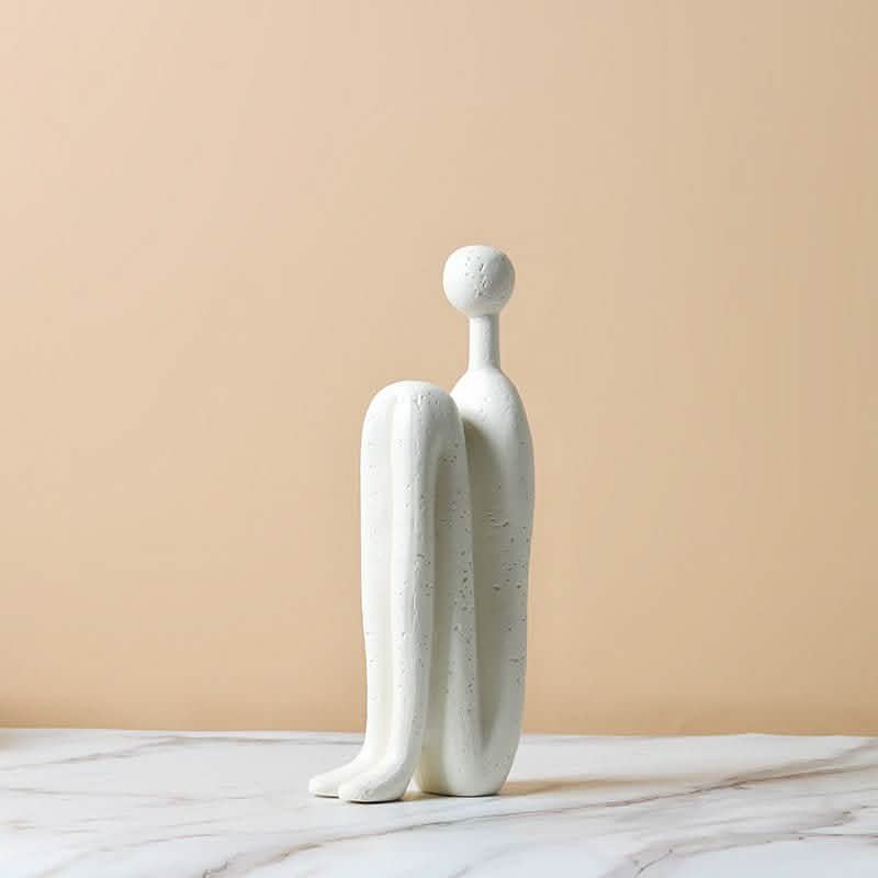 Abstract Back - to - Back Figurine Sculpture – Modern Ceramic Art Décor - Gray And White -