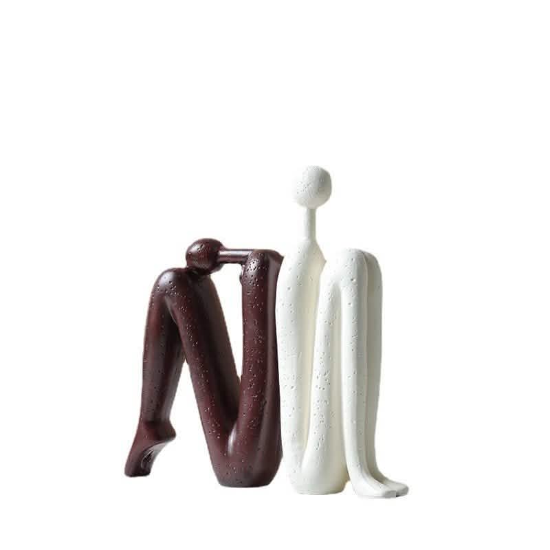 Abstract Back - to - Back Figurine Sculpture – Modern Ceramic Art Décor - Gray And White -