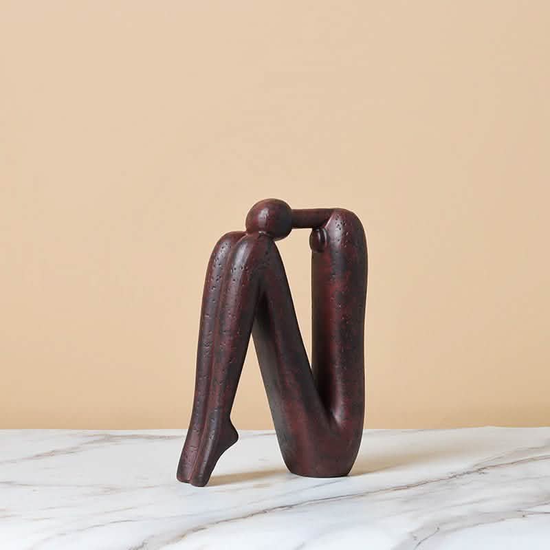 Abstract Back - to - Back Figurine Sculpture – Modern Ceramic Art Décor - Rust Red -