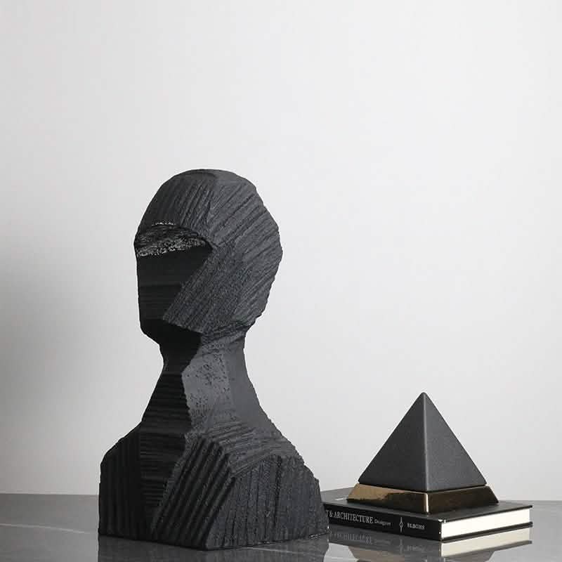 Abstract Black Geometric Bust Sculpture – Modern Minimalist Resin Statue for Contemporary Home & Office Décor - Black -