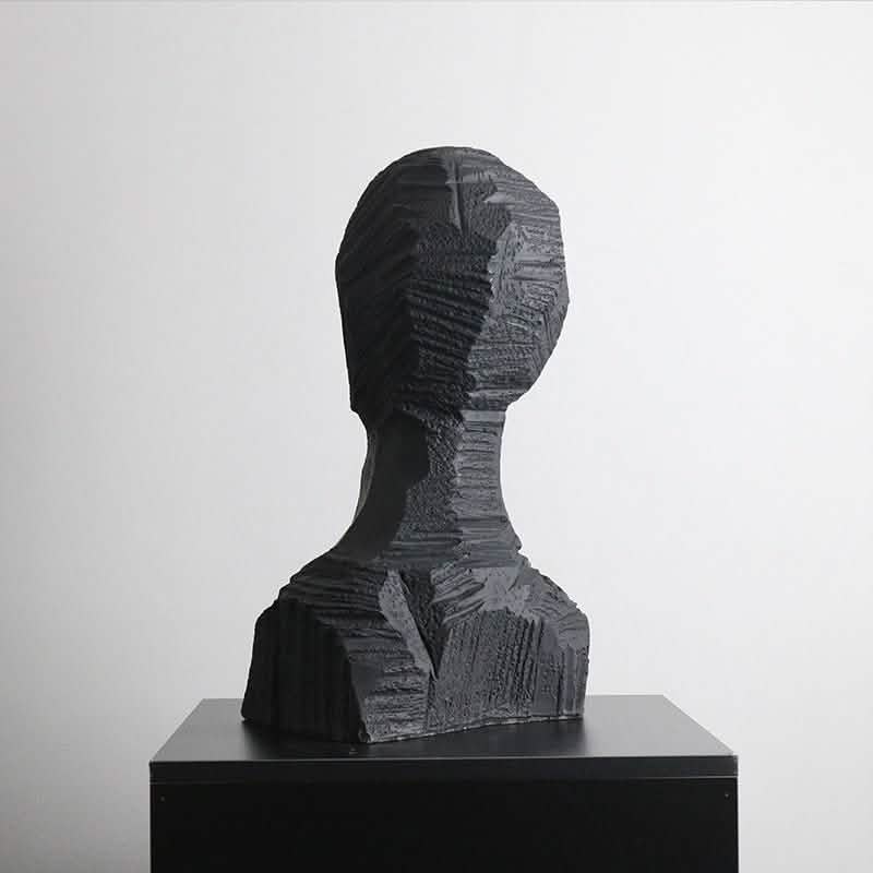 Abstract Black Geometric Bust Sculpture – Modern Minimalist Resin Statue for Contemporary Home & Office Décor - Black -