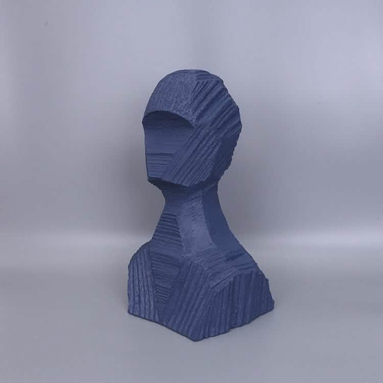 Abstract Black Geometric Bust Sculpture – Modern Minimalist Resin Statue for Contemporary Home & Office Décor - Blue -