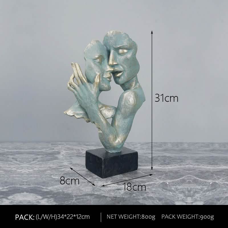 Abstract Couple Mask Sculpture – Modern Resin Art Décor - White Gold -