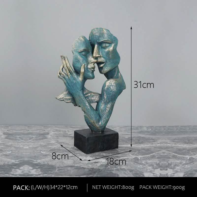 Abstract Couple Mask Sculpture – Modern Resin Art Décor - Green Gold -