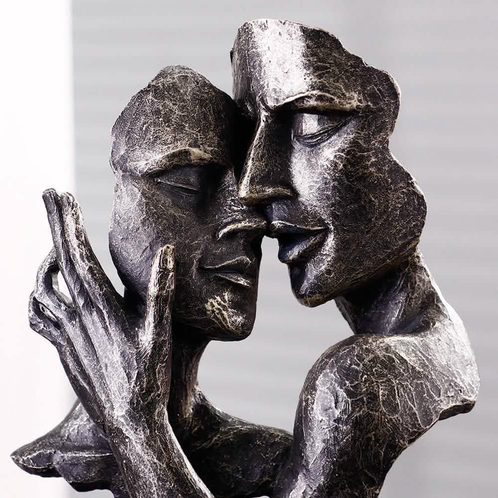 Abstract Couple Mask Sculpture – Modern Resin Art Décor - Green Gold -