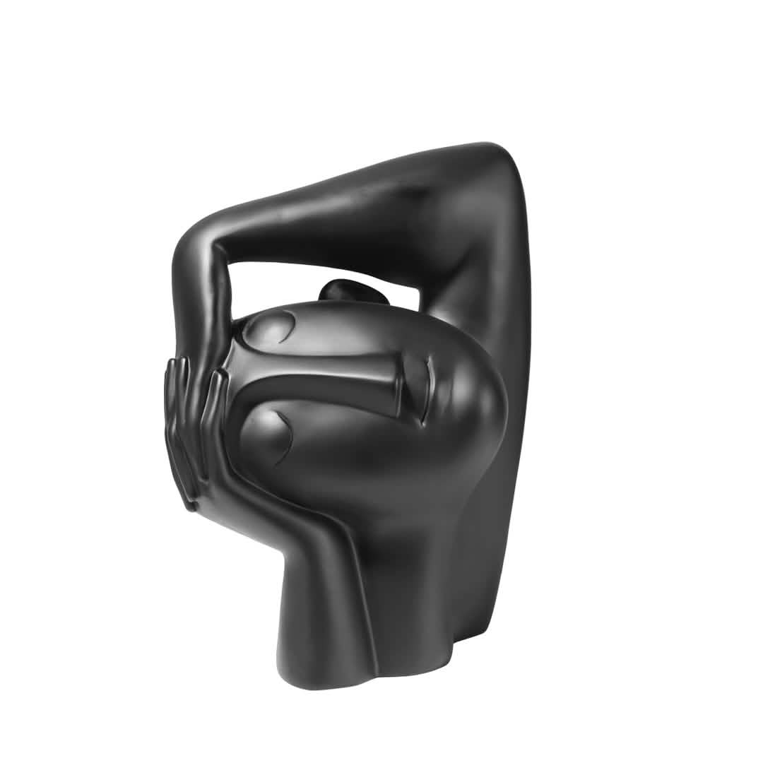 Abstract Crooked Head Resin Sculpture – Modern Artistic Ornament - Thinking about Portraits -
