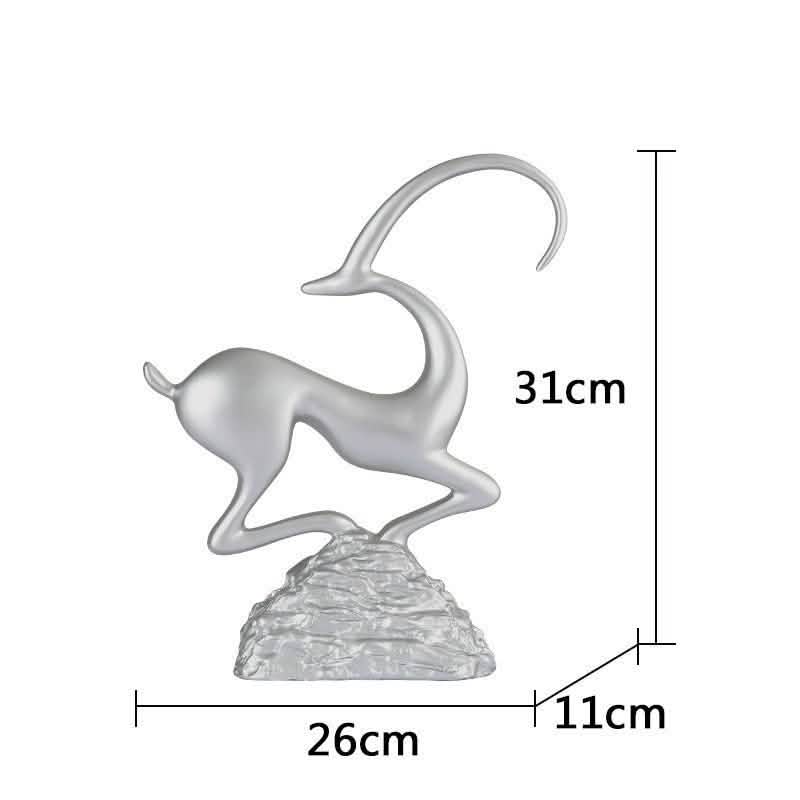 Abstract Deer Resin Sculptures – Modern Electroplated Ornaments (Singles & Pairs) - Single Antique Silver -