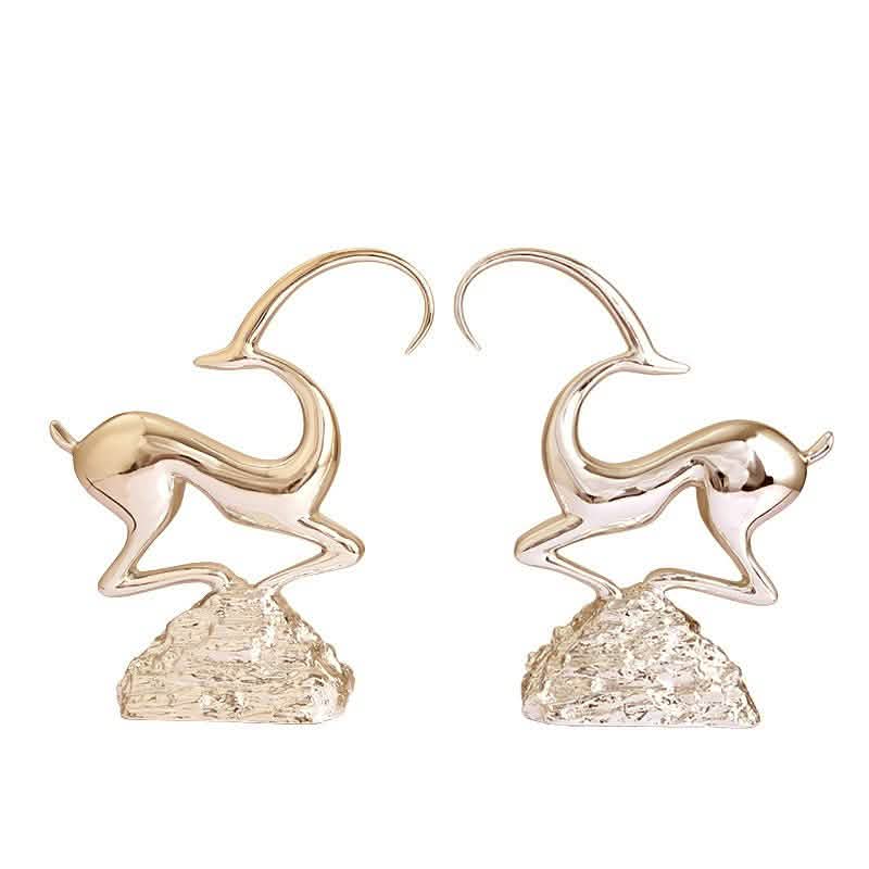 Abstract Deer Resin Sculptures – Modern Electroplated Ornaments (Singles & Pairs) - Pair of Rose Gold -