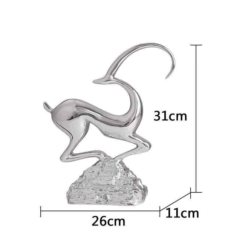 Abstract Deer Resin Sculptures – Modern Electroplated Ornaments (Singles & Pairs) - Single Elegant Silver -