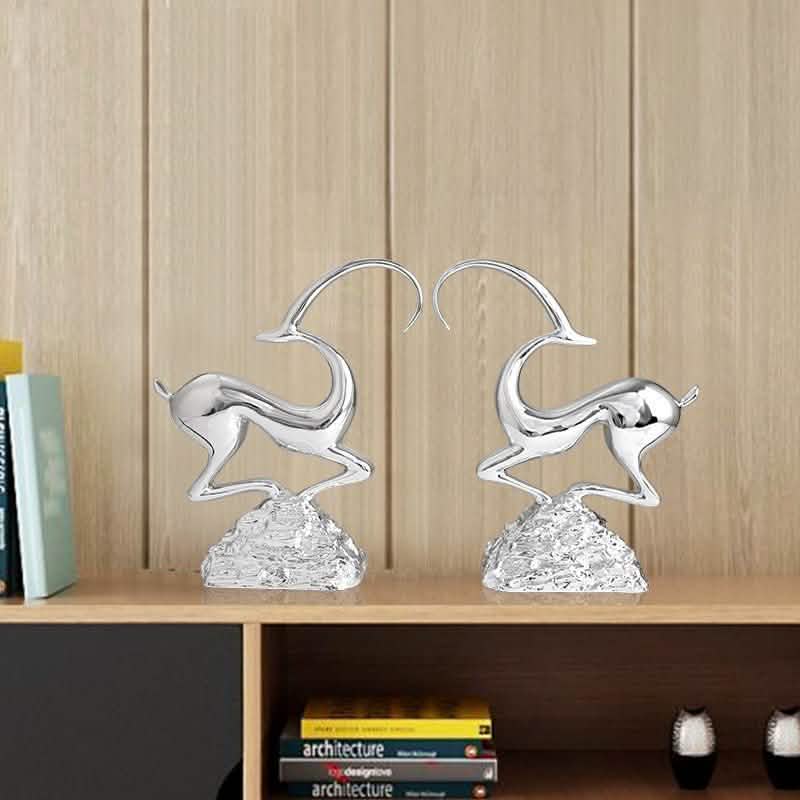 Abstract Deer Resin Sculptures – Modern Electroplated Ornaments (Singles & Pairs) - Pair of Antique Gold -