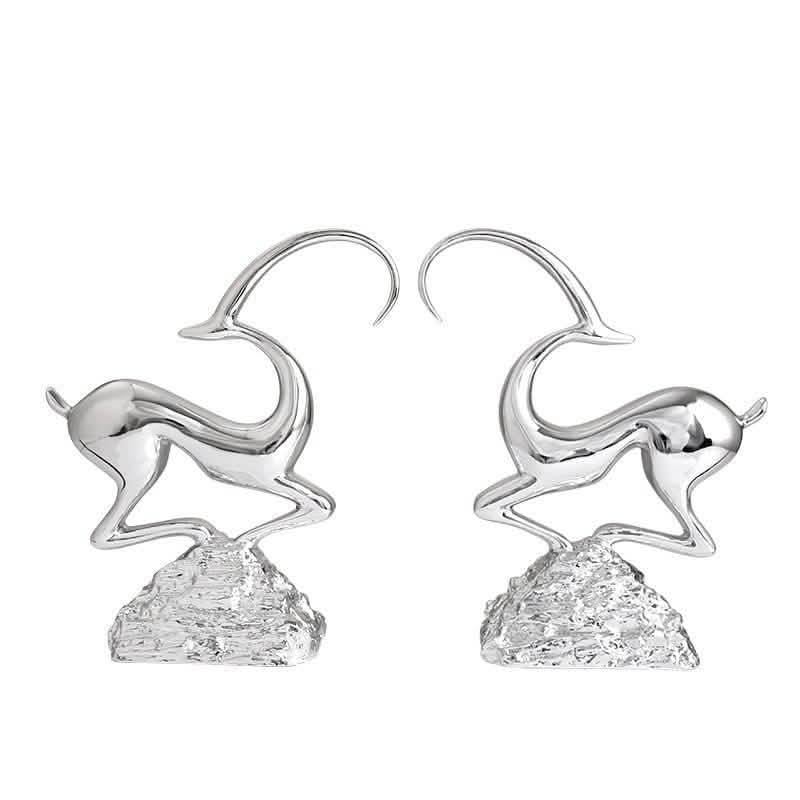 Abstract Deer Resin Sculptures – Modern Electroplated Ornaments (Singles & Pairs) - Pair of Elegant Silver -