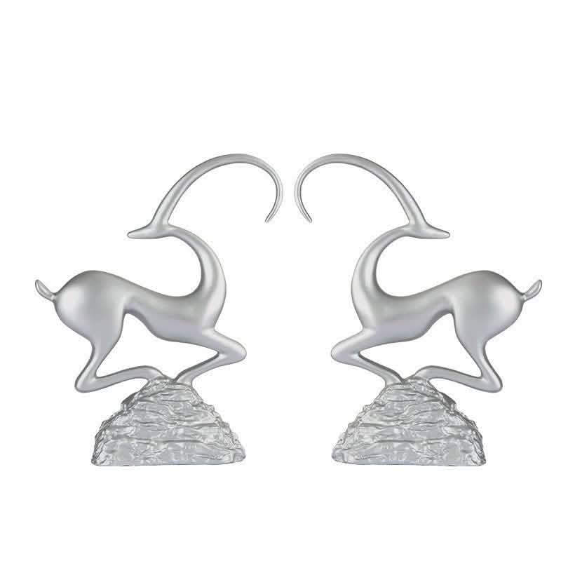 Abstract Deer Resin Sculptures – Modern Electroplated Ornaments (Singles & Pairs) - Pair of Antique Silver -