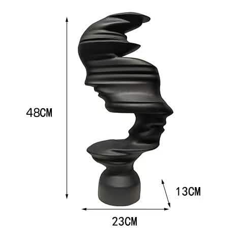 Abstract Face Sculpture – Modern Black & White Décor - Black -