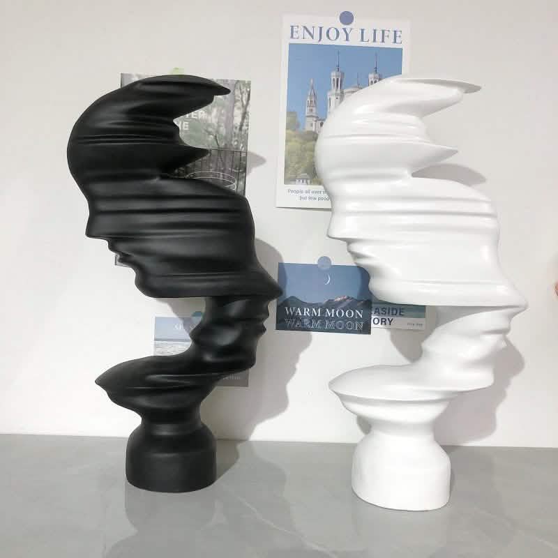 Abstract Face Sculpture – Modern Black & White Décor - White -