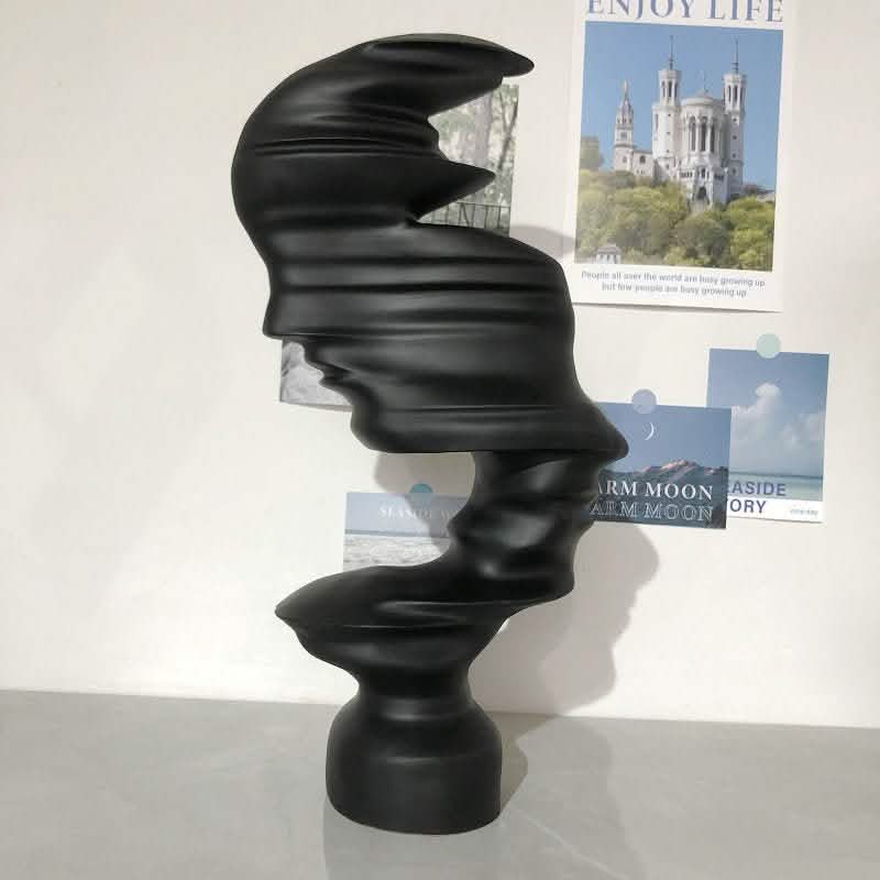 Abstract Face Sculpture – Modern Black & White Décor - White -
