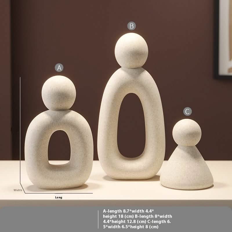 Abstract Family of Three Sculpture – Modern Resin Ornament - Milky White Sandstone -