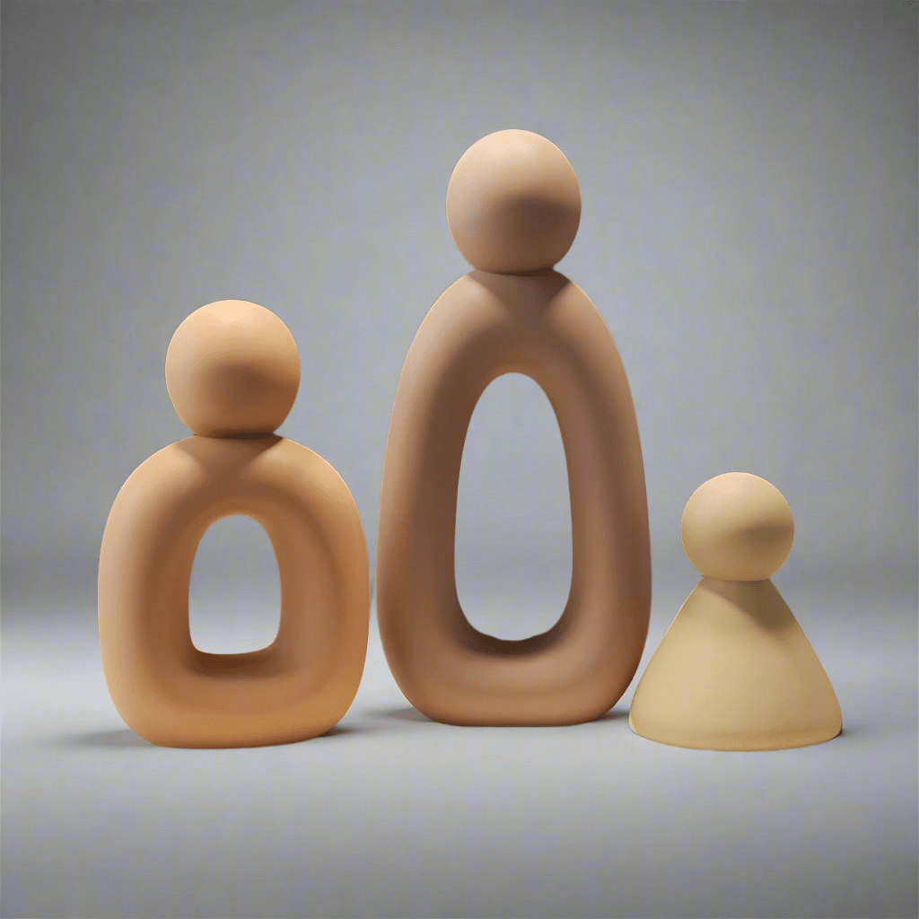 Abstract Family of Three Sculpture – Modern Resin Ornament - Milky White Sandstone -