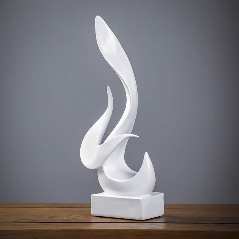 Abstract Flame Resin Sculpture – Modern Minimalist Black & White Art Décor - White -