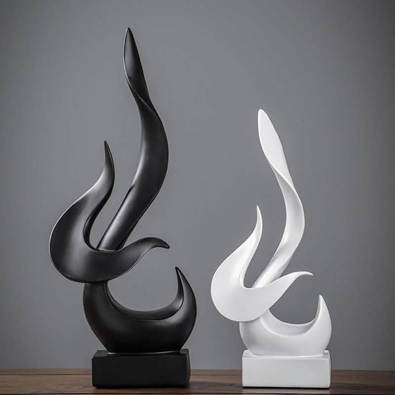 Abstract Flame Resin Sculpture – Modern Minimalist Black & White Art Décor - Black -