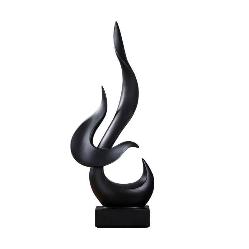 Abstract Flame Resin Sculpture – Modern Minimalist Black & White Art Décor - Black -