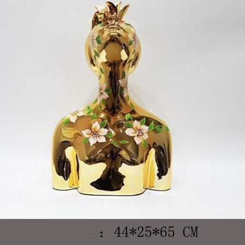 Abstract Flower Girl Sculpture – Modern Resin Art Ornaments - L - Gold -