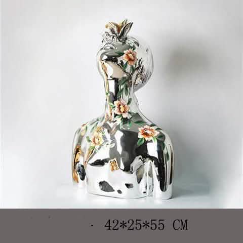 Abstract Flower Girl Sculpture – Modern Resin Art Ornaments - S - Silver -