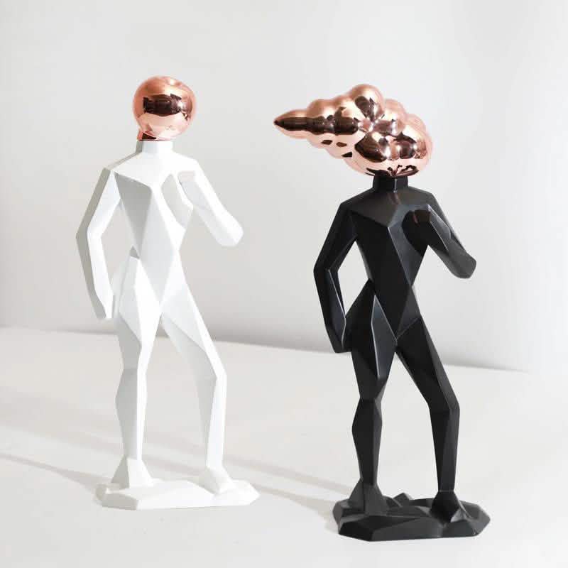 Abstract Futuristic Resin Sculptures – Modern Geometric Figures - Black -