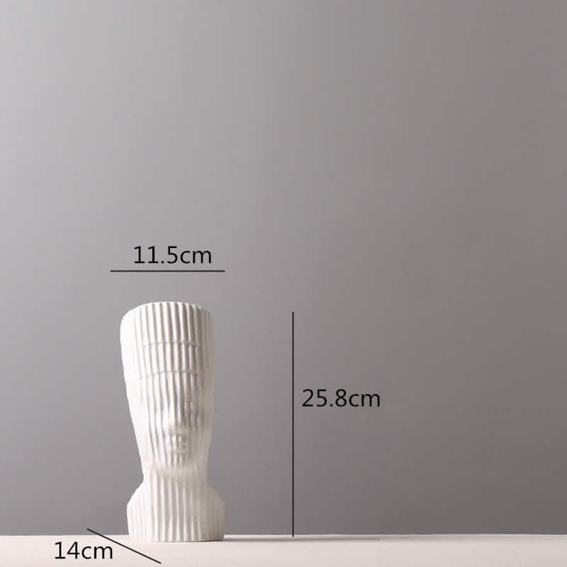 Abstract Geometric Sculpture – Modern Minimalist White Resin Statues with Pyramid & Bust for Contemporary Home Décor - Small - White -