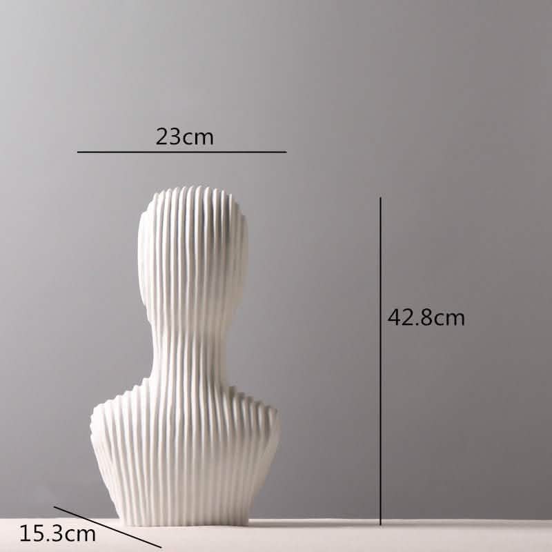 Abstract Geometric Sculpture – Modern Minimalist White Resin Statues with Pyramid & Bust for Contemporary Home Décor - Large - White -