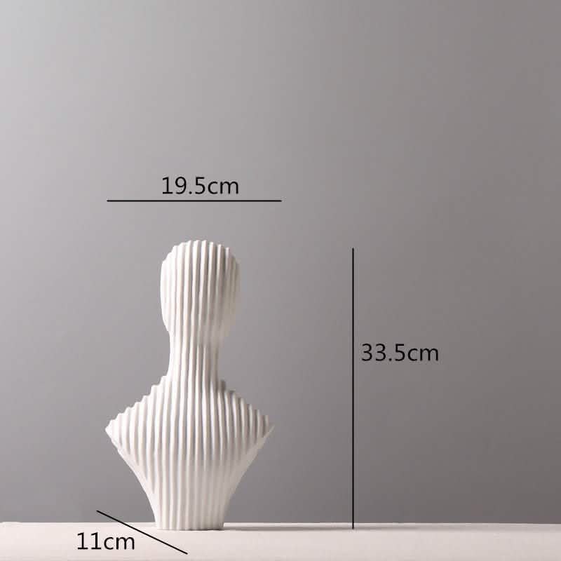 Abstract Geometric Sculpture – Modern Minimalist White Resin Statues with Pyramid & Bust for Contemporary Home Décor - Medium - White -