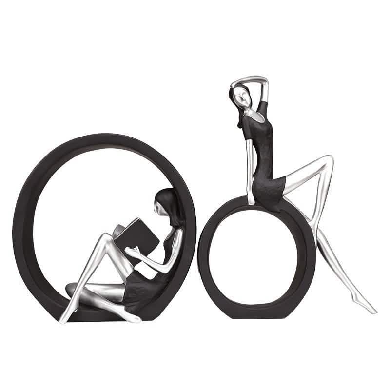 Abstract Girl Sculpture – Modern Resin Art Décor for Living Rooms - Black -