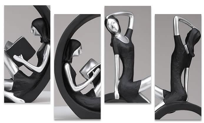 Abstract Girl Sculpture – Modern Resin Art Décor for Living Rooms - Black -