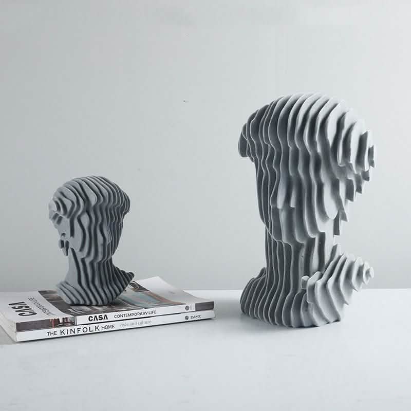 Abstract Layered Bust Sculpture Set – Modern Grey Resin Head Statues for Contemporary Home & Office Décor - Small -