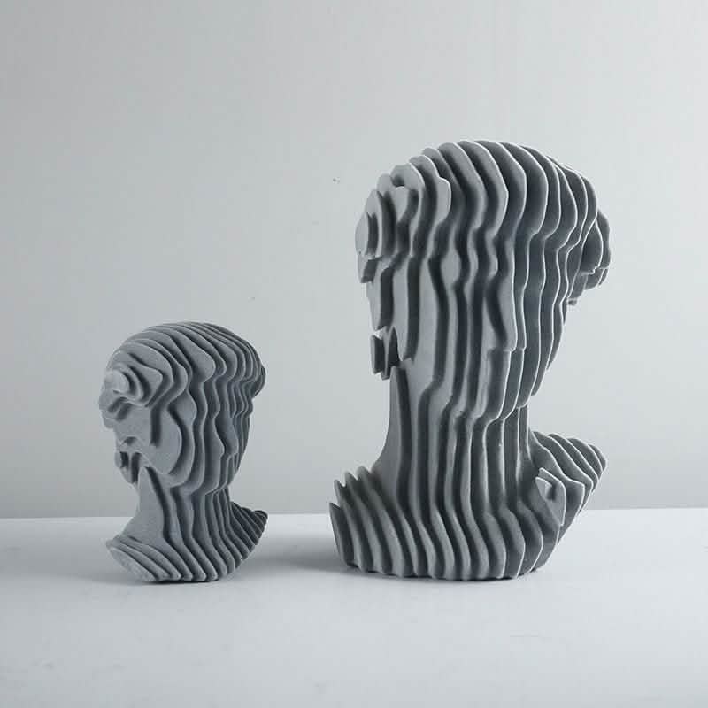 Abstract Layered Bust Sculpture Set – Modern Grey Resin Head Statues for Contemporary Home & Office Décor - Small -
