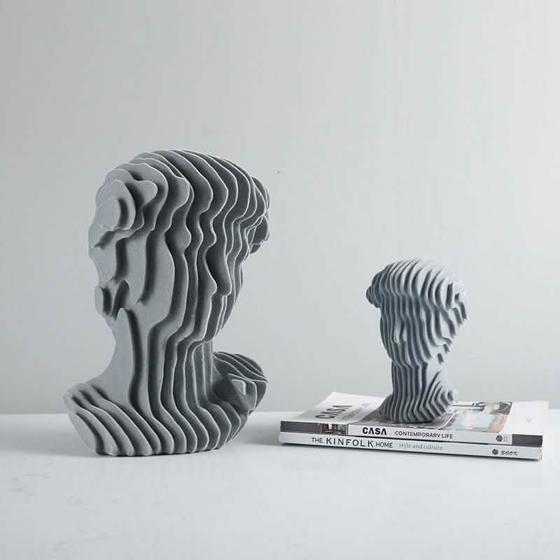 Abstract Layered Bust Sculpture Set – Modern Grey Resin Head Statues for Contemporary Home & Office Décor - Small -