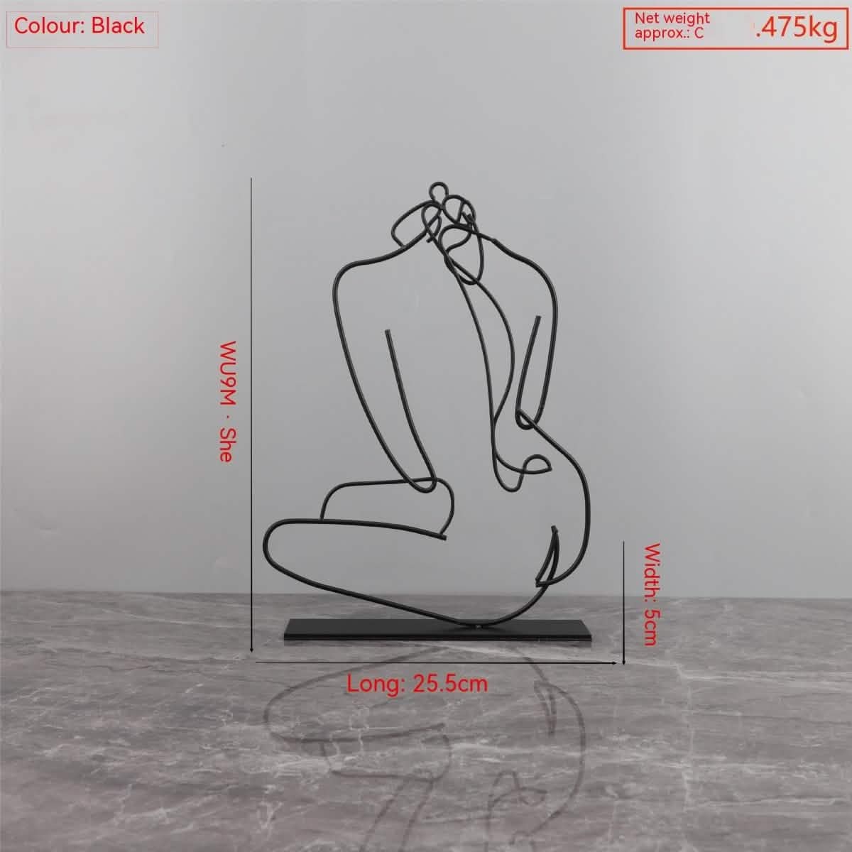 Abstract Line Art Metal Sculpture – Modern Minimalist Character Ornament - Black -